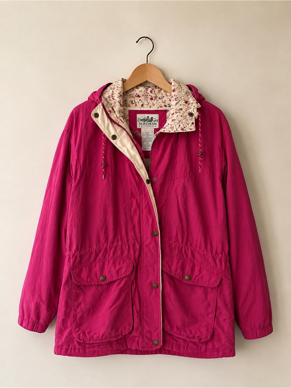 Vintage Northern Reflections Fuchsia Hooded Utility Jacket with Floral Lining